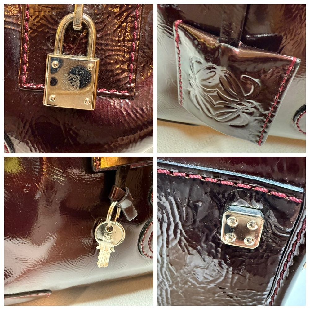 Loewe Burgundy Patent Leather Satchel Bag with Lock & Key - Picture 8 of 14